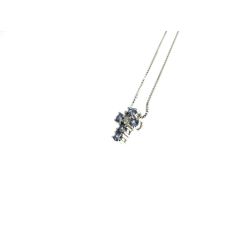 Necklace with Cross 5 Blue Sapphires and 1 Diamond - Width 6.7mm