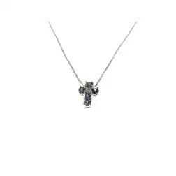 Collana con Croce 5 Zaffiri Blu e Diamante - Larghezza 6.7mm