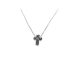 Necklace with Cross 5 Blue Sapphires and 1 Diamond - Width 6.7mm