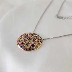 Collana in oro bianco con Ciondolo Coriandoli in oro rosa