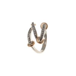Anello Design Intrecciato con Diamanti in Oro Rosa e Bianco