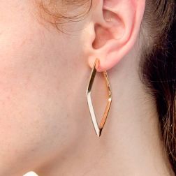 photo of worn Rose Gold Rhombus-shaped Hoop Earrings