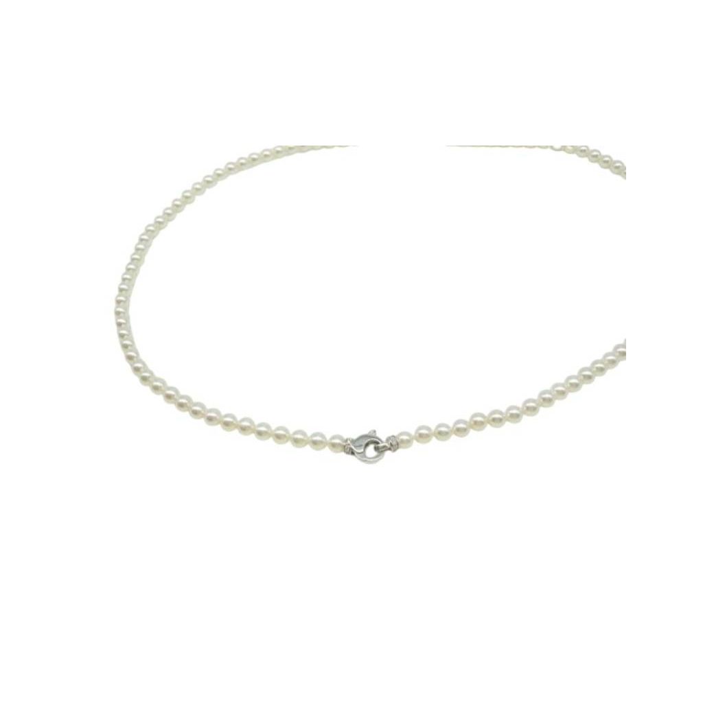 Collana Perle Akoya 4mm moschettone 12 Diamanti in Oro Bianco
