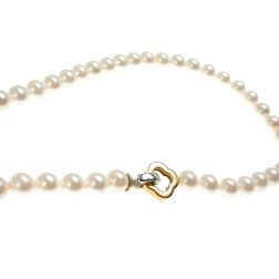 7mm Akoya Pearl Necklace with Flower Clasp in White and Rose Gold