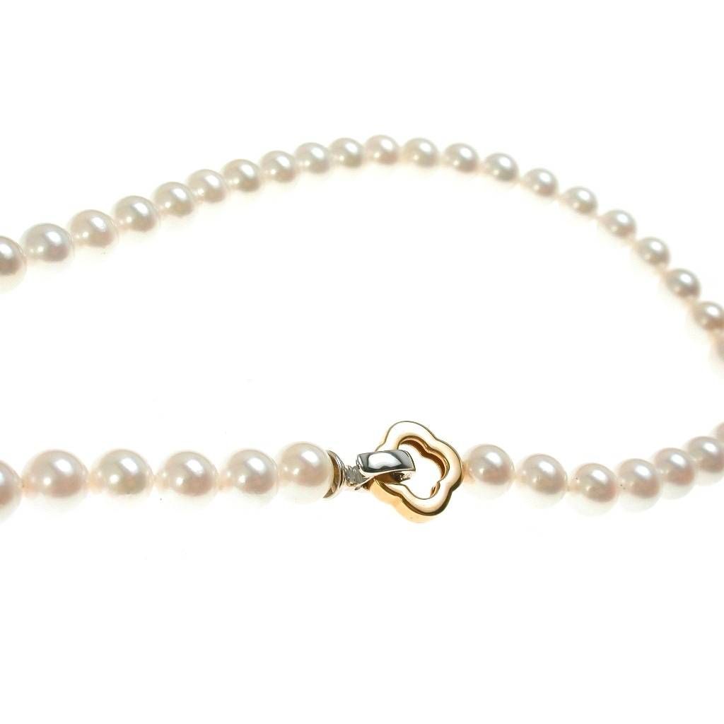 Collana Perle Akoya 7mm chiusura Fiore  in Oro Bianco e Rosa
