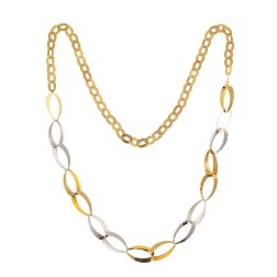 Long Necklace 82cm Rolò Ovals and Drops without clasp in White and Yellow Gold