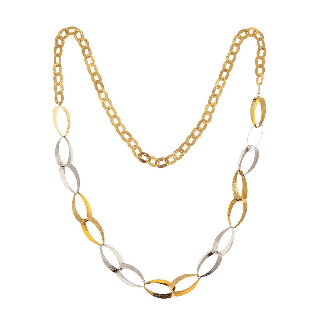 Long Necklace 82cm Rolò Ovals and Drops without clasp in White and Yellow Gold