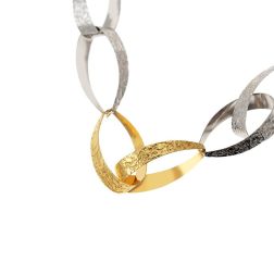Long Necklace 82cm Rolò Ovals and Drops without clasp in White and Yellow Gold