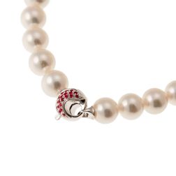 Collana Perle Akoya chiusura Gancio Tondo con Rubini e Diamanti