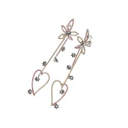 White Gold Sapphire and Diamond Flower and Heart Pendant Earrings