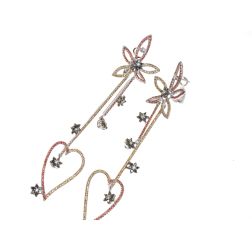 White Gold Sapphire and Diamond Flower and Heart Pendant Earrings