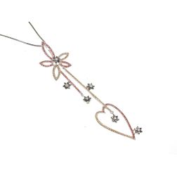 Ciondolo Fiori e Cuore Zaffiri e Diamanti in Oro Bianco 18kt