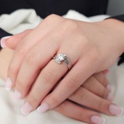 Photo of worn 1.02ct "Louvre" Double Diamond Platinum Surrounded Solitaire Ring