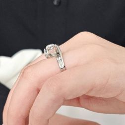 Photo of worn 1.02ct "Louvre" Double Diamond Platinum Surrounded Solitaire Ring