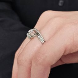 Photo of worn 0.76ct "Louvre" Double Diamond Platinum Surrounded Solitaire Ring