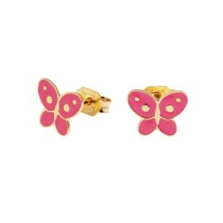 Rose Enamel Butterfly Earrings in Yellow Gold