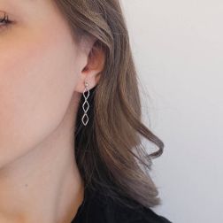 Photo of worn 3 Rhombus Pendant Earrings in White Gold