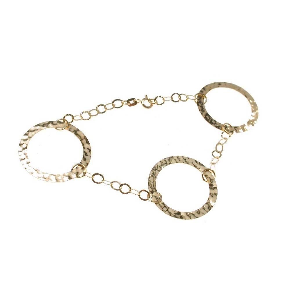 Hammered Circles and Shiny Chain Bracelet in Yellow Gold
