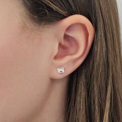 Photo of worn Baby Earrings Enameled Bear in Yellow Gold
