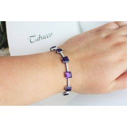 Photo of worn Tennis Bracelet Square Amethysts and 50 Diamonds