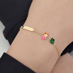 Bracciale Baby con Targa, Principessa e Ranocchio Smaltati in Oro Giallo foto indossata