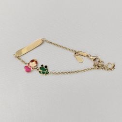 Baby Bracelet with Plaque, Princess and Frog Enameled in Yellow Gold