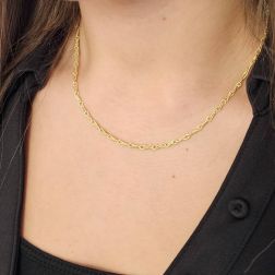 Photo of worn 40cm Infinity Link Necklace with Yellow Gold Striped Thread