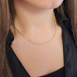 Photo of worn 40cm Infinity Link Necklace with Yellow Gold Striped Thread