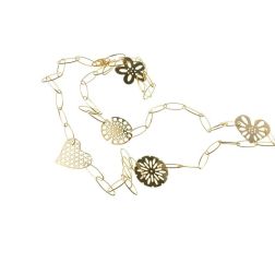 Laccio Necklace 91cm Navette Chain with Hearts and Flowers Pendants