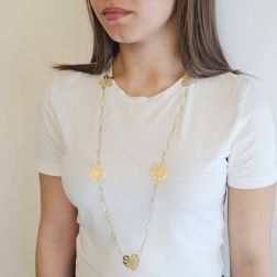 Photo of worn Laccio Necklace 91cm Navette Chain with Hearts and Flowers Pendants