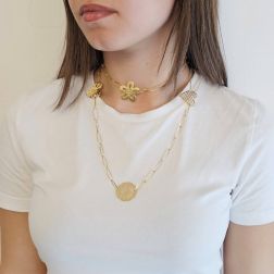 Laccio Necklace 91cm Navette Chain with Hearts and Flowers Pendants