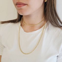Photo of worn Rope Necklace Yellow Gold Lace 90cm x 3.80mm