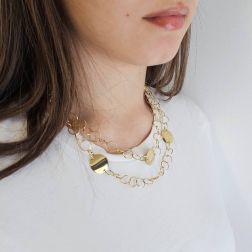 Photo of worn Laccio Necklace 93cm Chain Circles with Polished and Satin Plates
