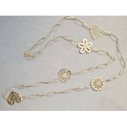 Laccio Necklace 91cm Navette Chain with Hearts and Flowers Pendants