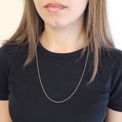 Photo of worn 60cm x 1.50mm Yellow Gold Ball Necklace