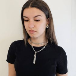 Photo of worn 111cm Double Rolo Chain with Tufts in White Gold