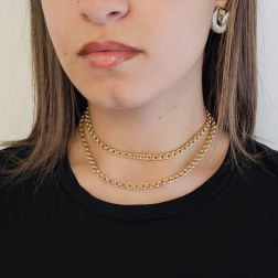 Photo of worn Laccio Necklace 70cm Rolò Double Rings in Yellow and White Gold