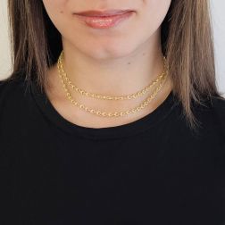 Collana Laccio 70cm catena Triangoli Filo torto Oro Giallo foto indossata