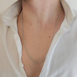 Photo of worn 60cm Spring Chain Necklace in White Gold