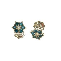 Flower Earrings with Blue Diamonds