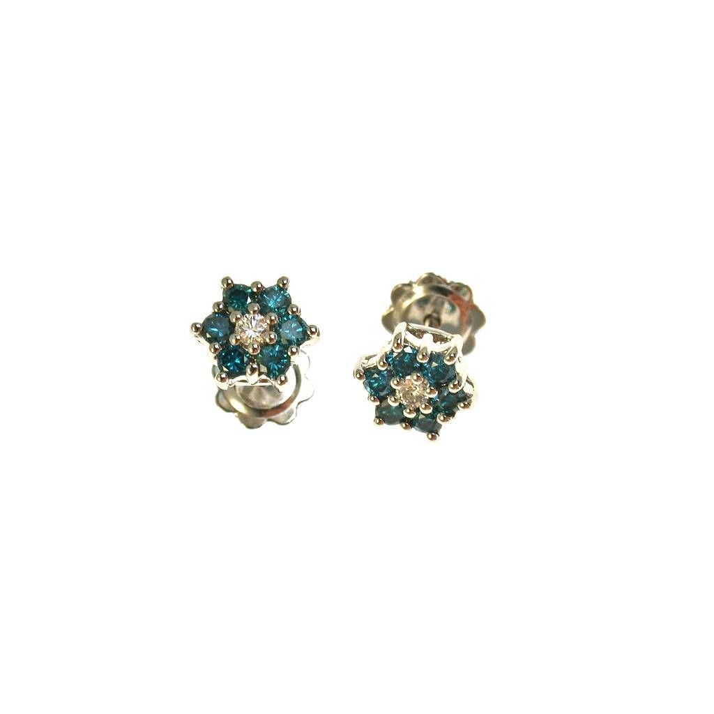 Flower Earrings with Blue Diamonds