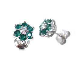 Flower Earrings with Diamonds and Emeralds