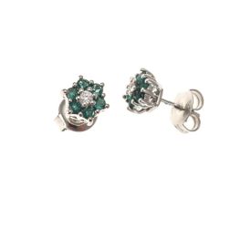 Small Flower Earrings with Diamonds and Emeralds