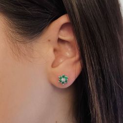 Photo of worn Flower Earrings with Diamonds and Emeralds
