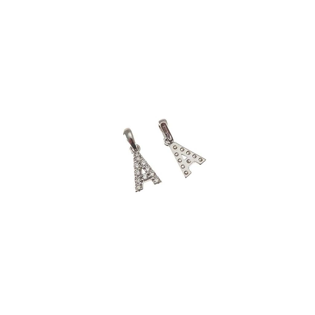 Initial Letter "A" Pendant with Diamonds in 18kt White Gold