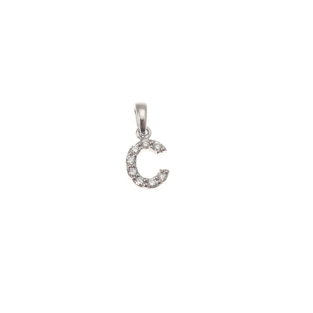 Ciondolo Lettera Iniziale "C" con Diamanti in Oro Bianco 18kt