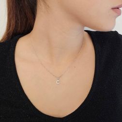 Photo of worn Initial Letter "C" Pendant with Diamonds in 18kt White Gold