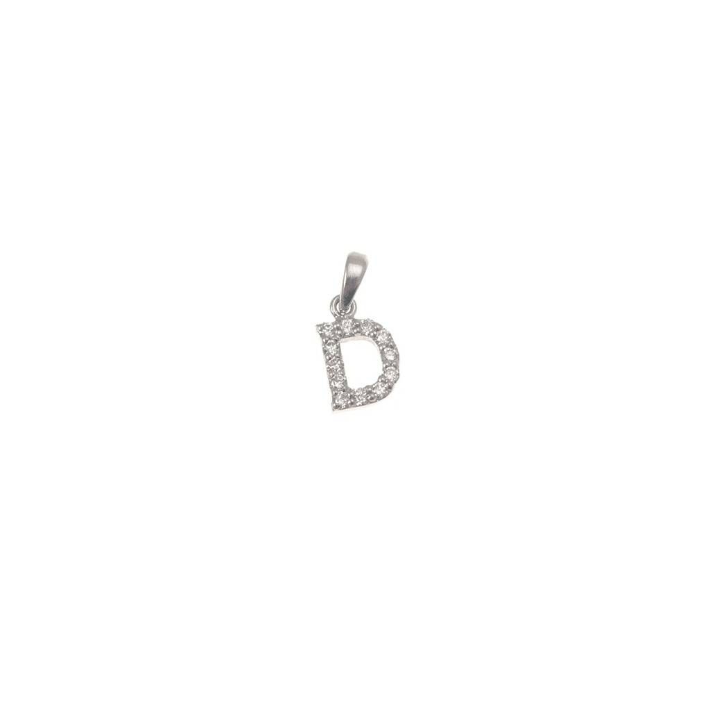 Ciondolo Lettera Iniziale "D" con Diamanti in Oro Bianco 18kt