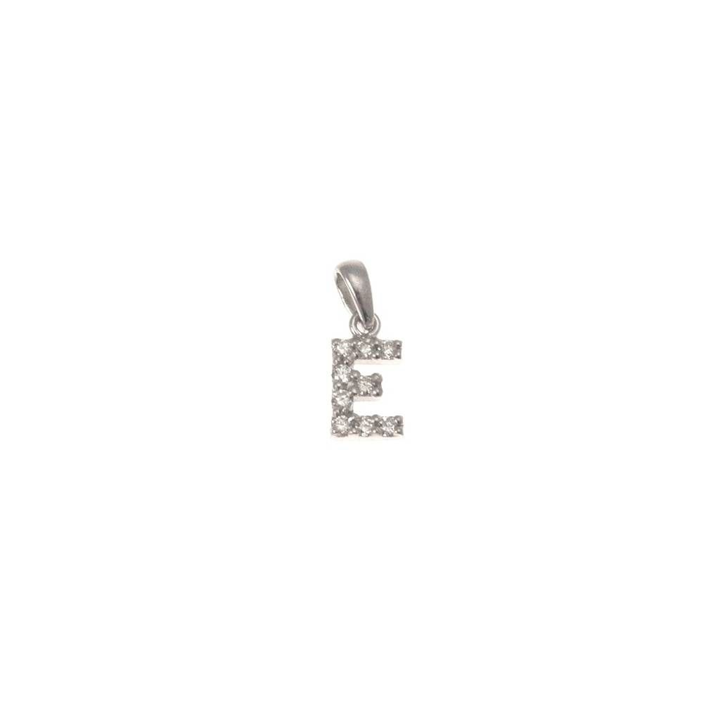 Ciondolo Lettera Iniziale "E" con Diamanti in Oro Bianco 18kt