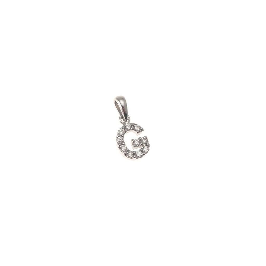 Ciondolo Lettera Iniziale "G" con Diamanti in Oro Bianco 18kt